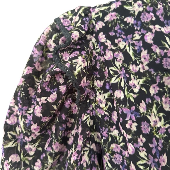 ASTR Floral High Neck Peplum Long Sleeve Peasant Blouse Size XS - Picture 8 of 15